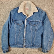 Vintage Levi's Sherpa Denim Jacket Trucker Sz 42L Blue USA Made Red Tab