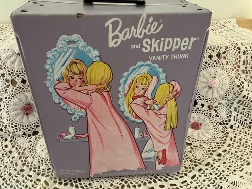 Very RARE Vintage Barbie and Skipper Lavender VANITY Doll Trunk - 1965