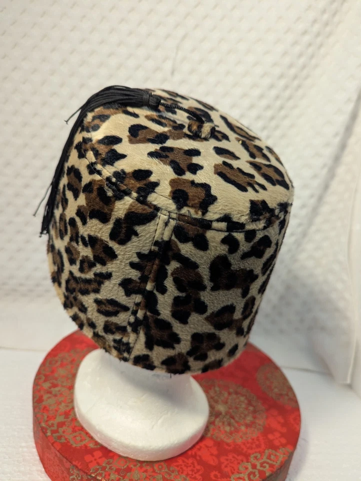 Sombreros J Unisex Tamaño Mediano Estampado Leopardo Pastillero Borlas Sombrero De Colección Años 60 Foto 4 de 4