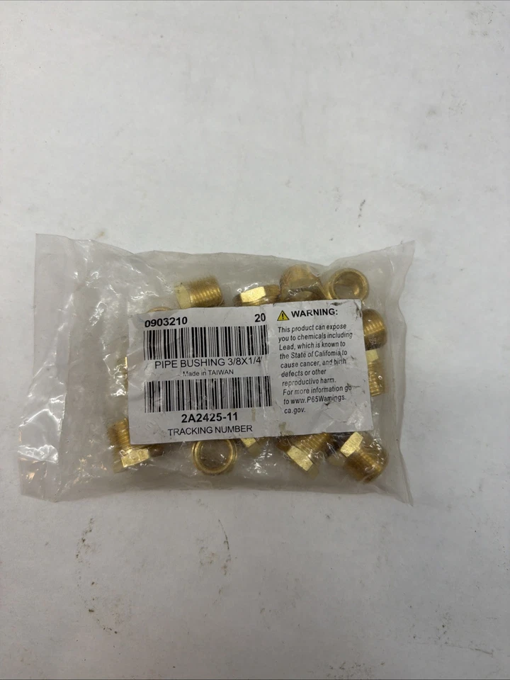 (20 Pack) 3/8" Male x 1/4" Female Hex Pipe Bushing | Brass NPT Thread Fitting - Image 2 of 3