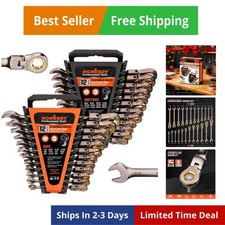 Flex-Head Ratcheting Combination Wrench Set,24-Piece Metric and SAE