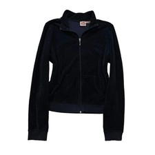 Vintage Juicy Couture Women's Navy Velour Full Zip Track Jacket Mock Neck Size L