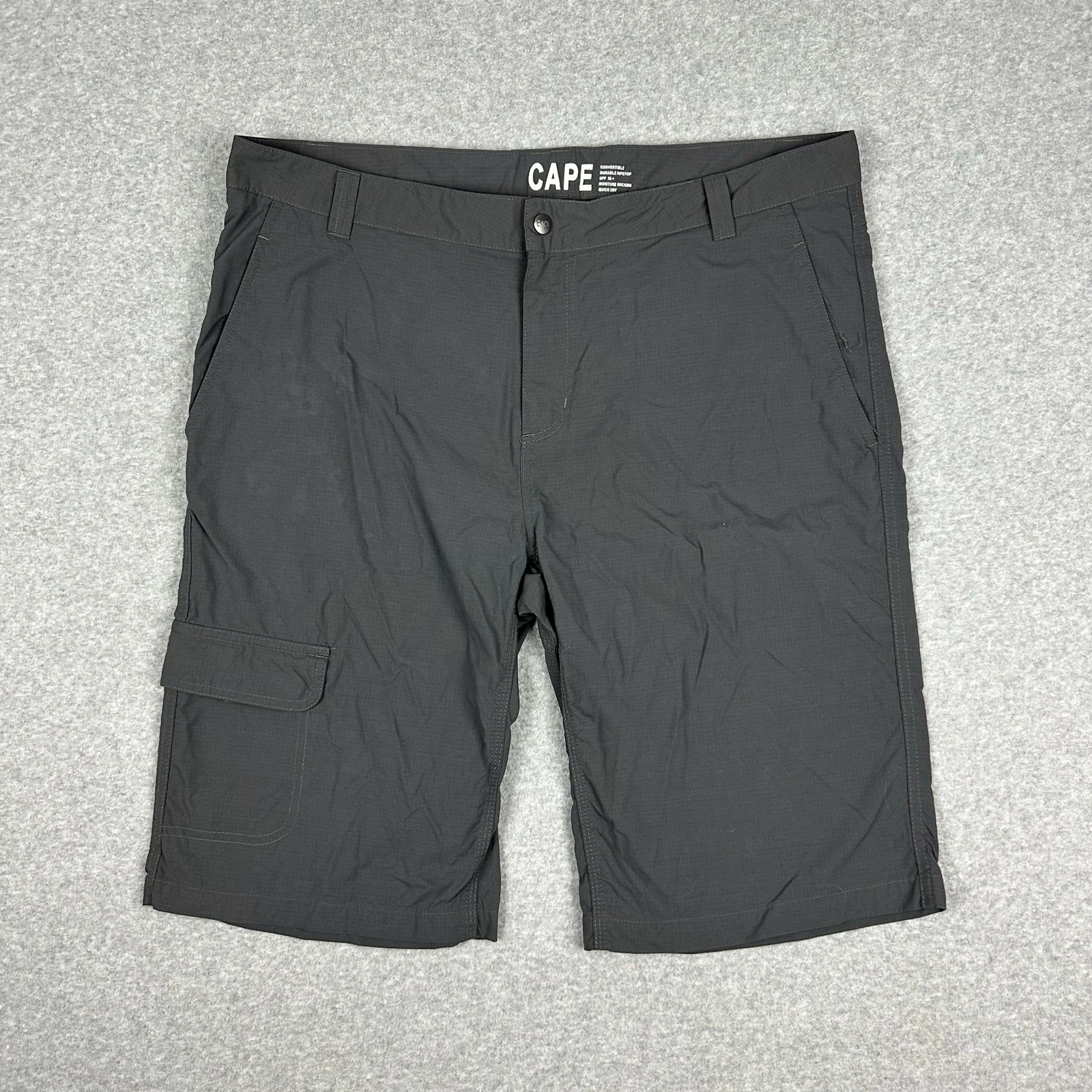 Cape Men's Lightweight Hiking Cargo Shorts Size 38 Grey Ripstop UPF 30+ Zip Fly