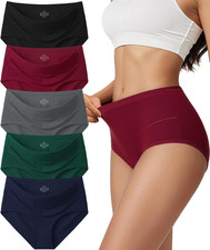 Women's Cotton Underwear High Waisted Full Coverage Briefs Soft Panties 5 Pack