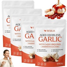 5x Resilia Garlic Extract 600mg Softgels 60 Count Odorless Aged Garlic Extra