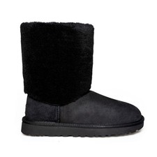 UGG CLASSIC SHORT II SHERPA CUFF BLACK SHEEPSKIN WOMEN'S BOOTS SIZE US 6 NEW