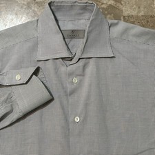 Canali Shirt Mens 16 41 White Micro Windowpane Grid Long Sleeve Button Cotton