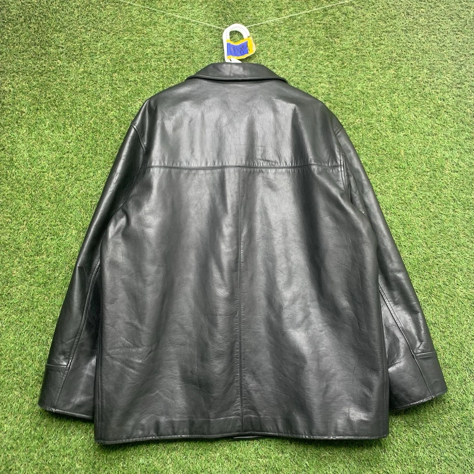 Винтажная мужская кожаная куртка Polo Ralph Lauren XL шерстяная с подкладкой на пуговицах со сборками 90-е - Изображение 2 из 4