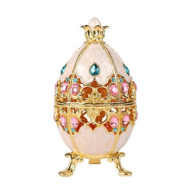 Trinket Box with Hinged White Hollow Out Easter Egg Enamel Jewelry Box Classi...