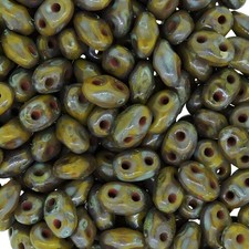 MiniDuo Beads Two Hole Seed Beads 4mm x 2mm Opaque Olive Dark Travertin 8GM Tube