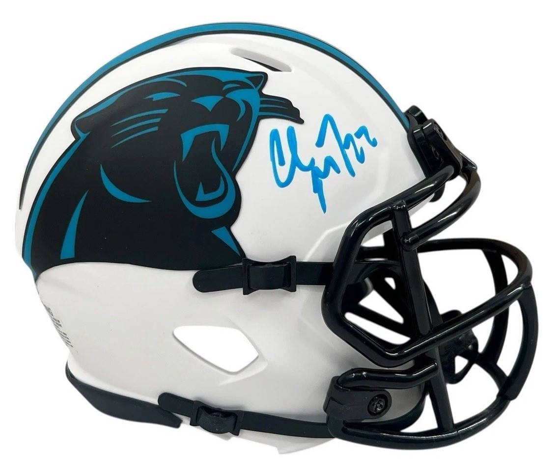 Christian McCaffrey Autographed Signed Carolina Panthers Lunar Eclipse Mini Helmet BAS Beckett Witnessed 