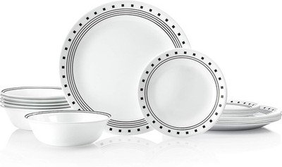 Corelle 18 Pc Set Vitrelle City Block Dinnerware Set Service For 6 Black open bx