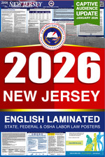2026 New Jersey NJ LABOR LAW POSTER Federal  State English Laminated