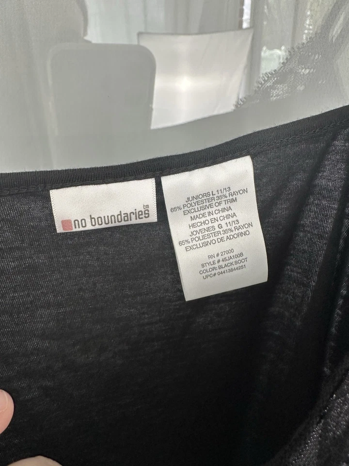 Faded Glory Lace Trim Tank Top Size Large 11-13 Black Fitted Sequins Stretch Y2K - Image 4 of 4