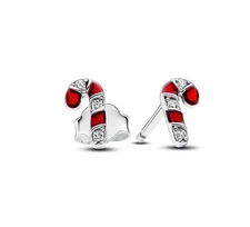 New Pandora Sparkling Red Candy Cane Stud Earrings 292996C01