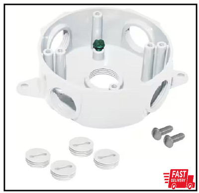 Round Metal Weatherproof Electrical Outlet Box with (5) 1/2 Inch Holes, White