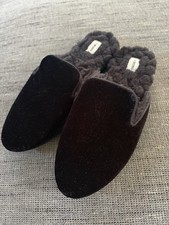 Birdies The Phoebe Black Velvet Faux Fur Lined Mule Slides Women Size 6 Flats