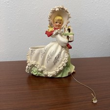 Napco Christmas Shopper Girl Planter NO Poodle 1950s Japan Spaghetti Trim Vtg