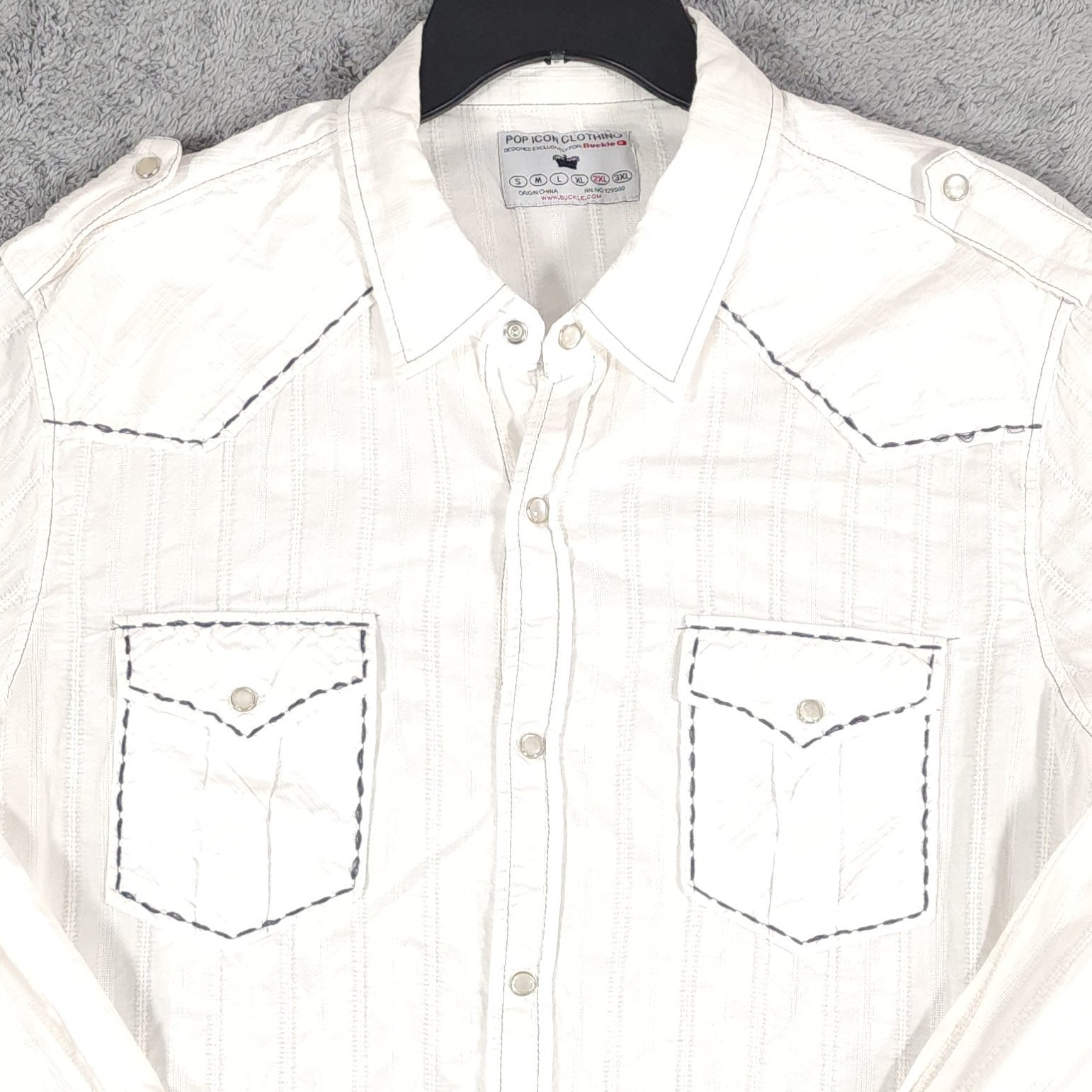 Pop Icon BKE Western Shirt Mens 2XL White Pearl Snap Epaulette Long Sleeve