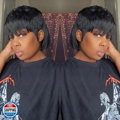 PangDongLai Mullet Wigs for Women Pixie Cut Human Hair Wigs for B