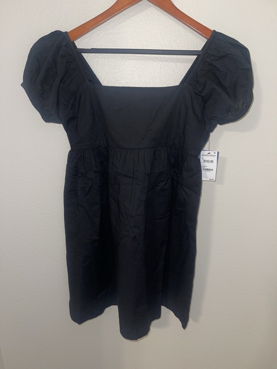abound black dress Square Neck Puff Sleeve Mini Dress, Cotton Woven, Women's S Clothing: Dresses: 'Duchess' Black