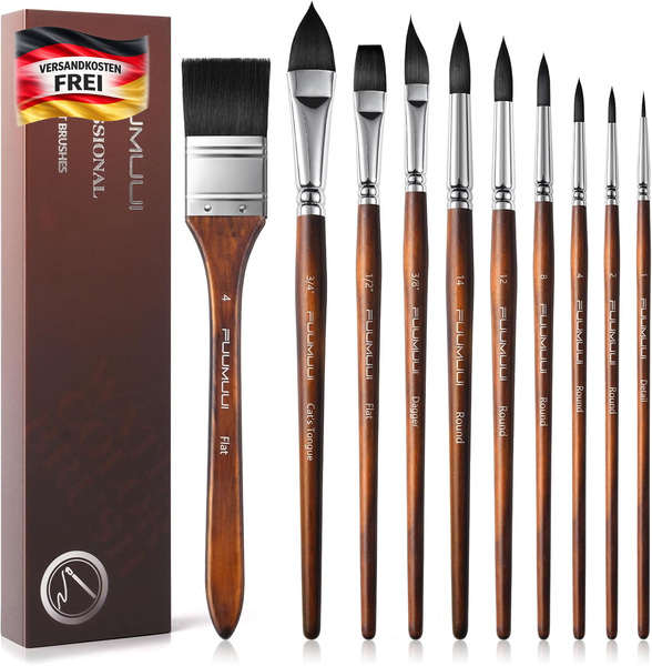 Aquarellpinsel Set 10 StüCk Profi Synthetisch FüR Wasserfarben KüNstlerbedarf-image
