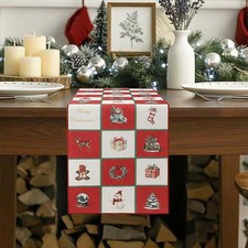 Christmas Table Runner, Vintage Style 13W x 36L, Multi Color