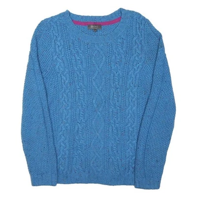 PER UNA Pull Col Ras Du Cou Laine Mélangée Maille Épaisse Bleu Motif Taille L - Photo 1/4