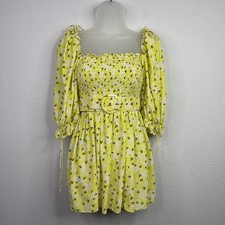 For Love & Lemons Chrysanthemum Dress Womens XS Yellow Floral Smocked Romantic