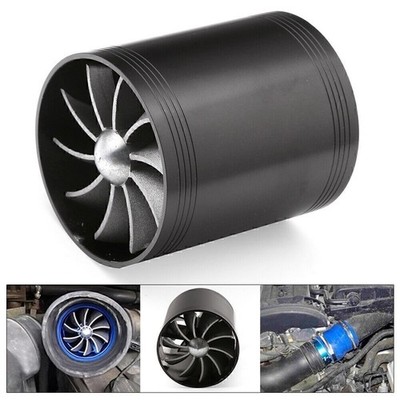 1X Kompressor Power Air Intake Dual Fan Turbine Gas Fuel Saver Turbo Schwarz