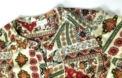 DB Established 1962 Women's 2X Multicolor Boho Roll Tab Sleeve Button Up Top