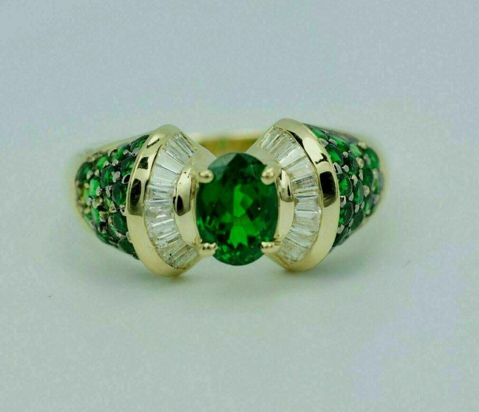 3 Ct Oval Cut Simulated Diamond/Emerald Wedding Wear Ring 14K Yellow Gold Finish - Image 2 of 4