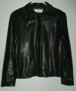 Jones-New-York-Size-M-Buttery-Soft-Black-Leather-Zip-Front-Fully-Lined-Jacket