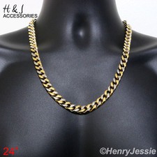 24"MEN Stainless Steel 9x4mm Silver/Gold Plated Classic Cuban Curb Link Necklace