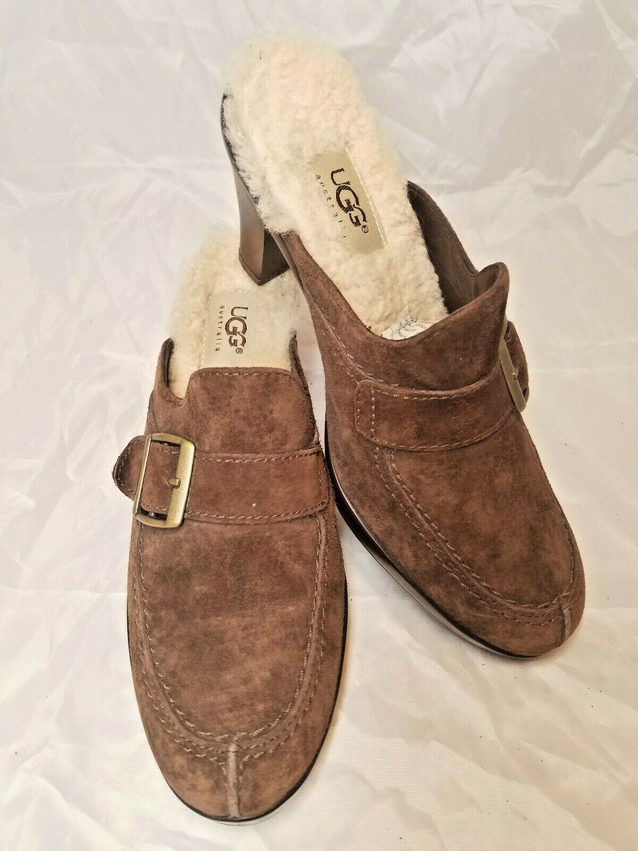 UGG Chocolate Brown Suede Shearling Clog Mules UGG Mules Women main image 4