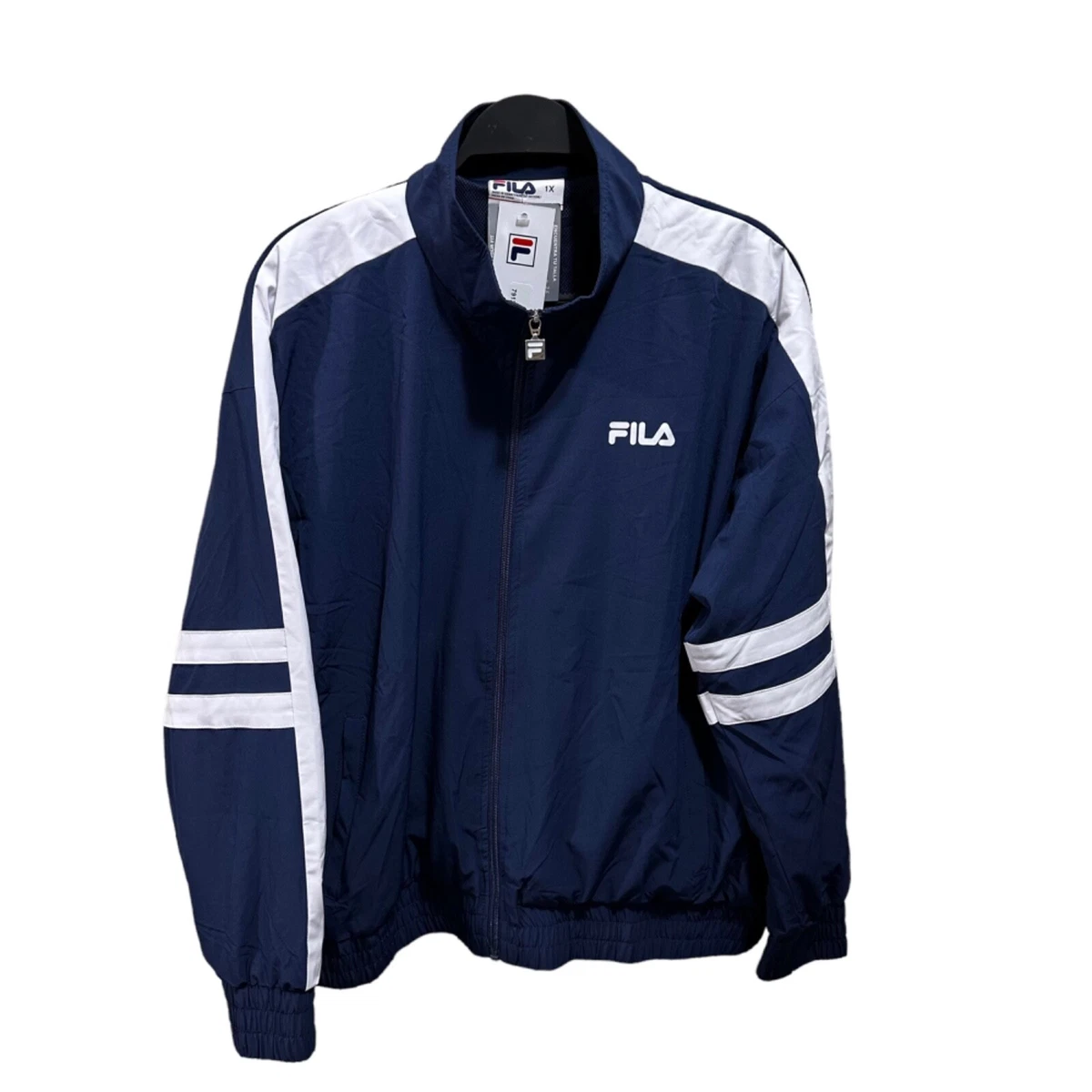 NWT Fila Women Plus Size 1X Jovia Navy Blue White Zip-Front Logo Track  Jacket