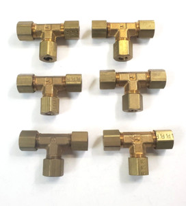 UNION TEE BRASS COMPRESSION X COMPRESSION X COMPRESSION 1/4" X 7/16-24 LOT OF 6