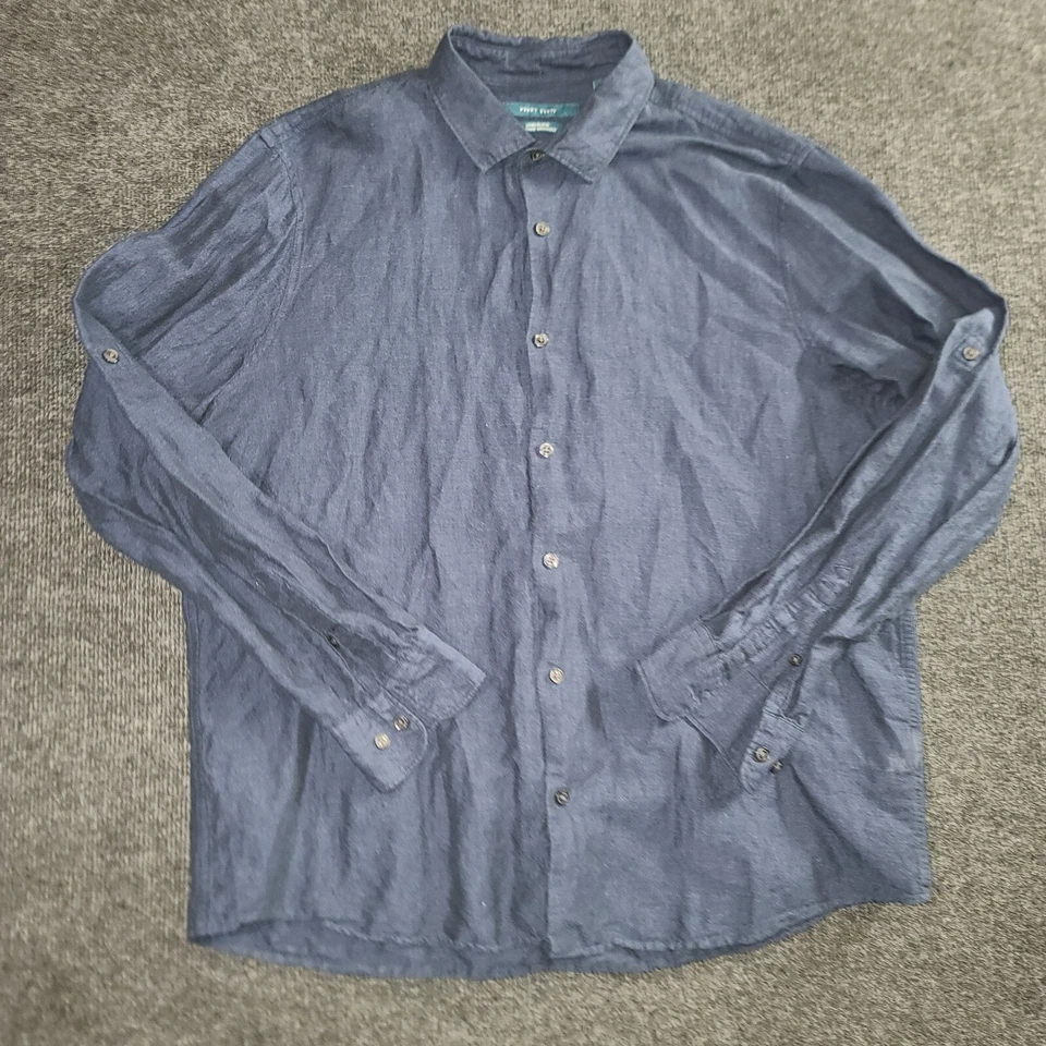 Perry Ellis Linen Blend Long Sleeve Shirt XL Navy Blue Button-Up - Image 2 of 4