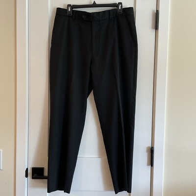 Mens Trousers 36 Waist 28 Leg Dress Suit Black Pin Stripe Pants Slacks F&F
