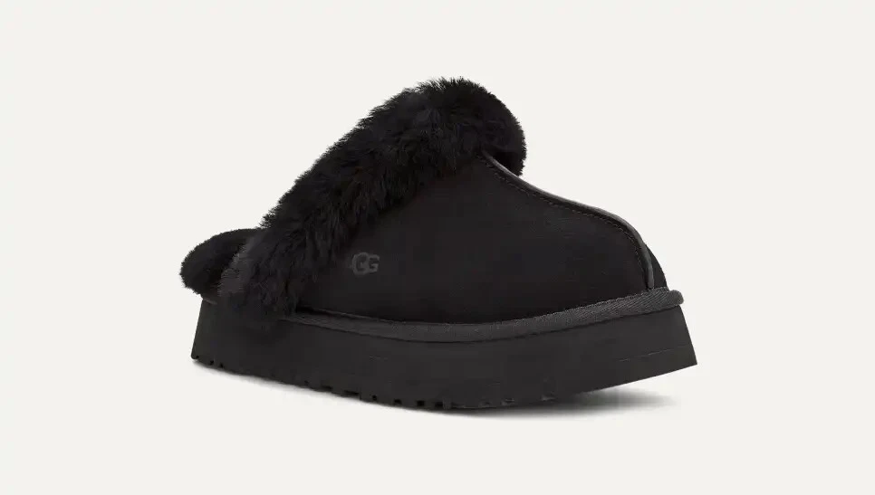 NUOVA $ 120 TAGLIA 6 DONNA UGG Ciabatta Disquette Donna NERA PELLE SCAMOSCIATA LANA