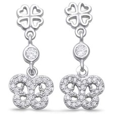 Cubic Zirconia Heart Drop Dangle .925 Sterling Silver Earrings