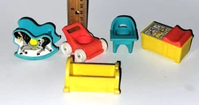 VTG Lot 5 Fisher Price Little People Baby Nursery Stroller Cradle High Chair +