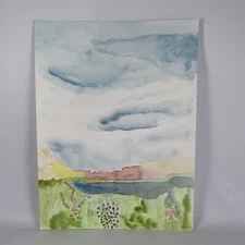 Original Watercolor Abstract Landscape Meadow Calm Art Painting on Paper