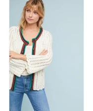 NWOT Anthropologie Postmark Elsie Open Stitch Crochet Sweater Sz X-Small