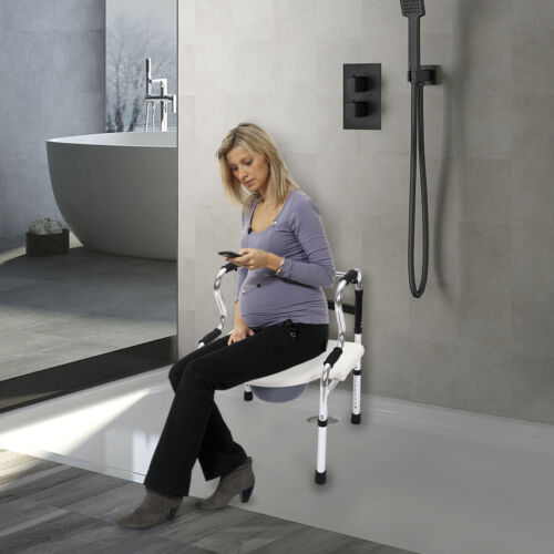 6-in-1 Shower Chair Adjustable Bedside Commode Chair Toilet Seat Non-Slip 220lbs