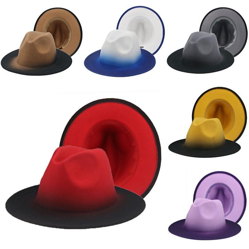 Fedora Hat Women Winter Felted Hats for Men Gradient Color Bowler Hat Wide Brim-image