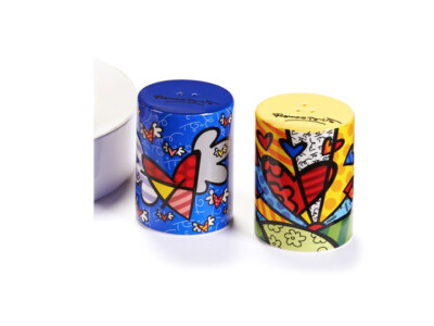 ROMERO BRITTO SALT & PEPPER SHAKERS SET: A New Day and Flying  Heart  ** NEW **