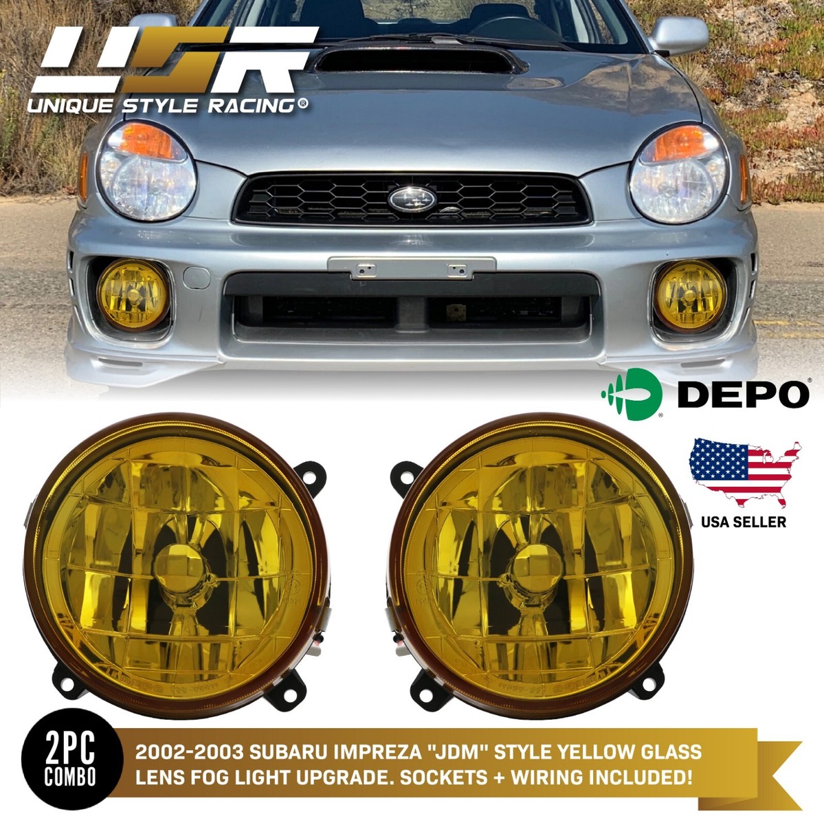 DEPO JDM Yellow Glass Fog Lights Set FIT 02-03 Subaru Impreza RS
