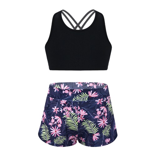 Girls Kids Two Piece Tankini Swimsuit Bathing Suit Tank Top with Boyshorts Set - Picture 17 of 46