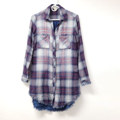 Anthropologie Cloth and Stone  Womens Frayed Plaid Flannel Shirt Dress Size XS - Picture 1 of 9